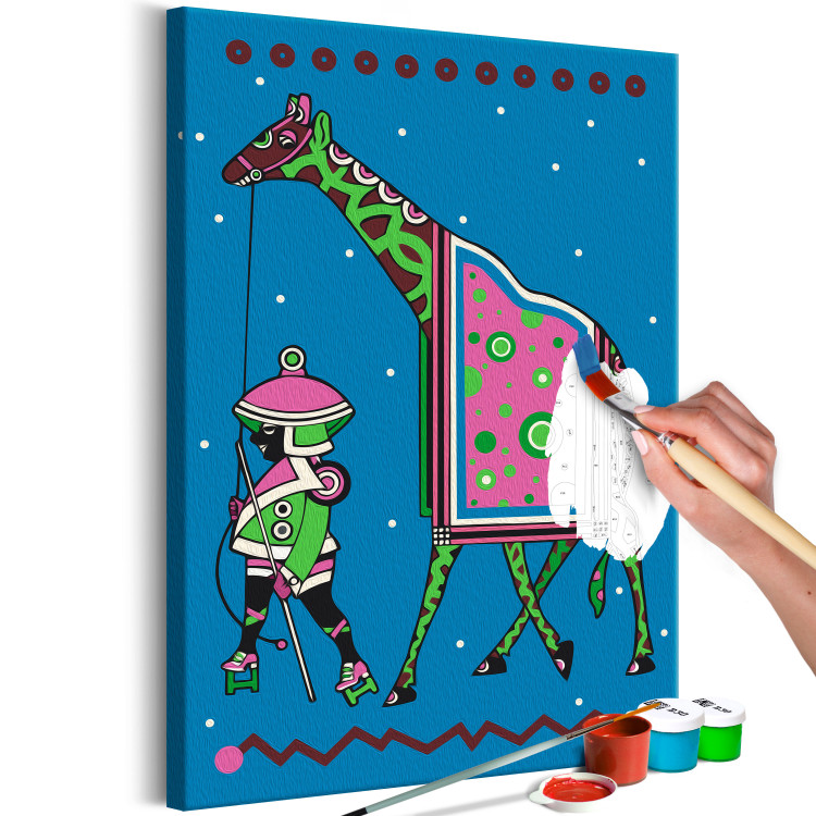 Paint by number Green Giraffe at Night - Tall Animal With a Man Against a Dark Background 144094 additionalImage 6