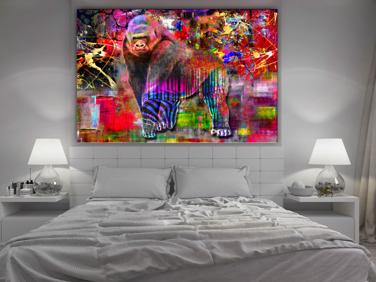 Canvas Print King of Tall Forests (1-piece) - monkey and colorful abstraction in the background 144494 additionalImage 3