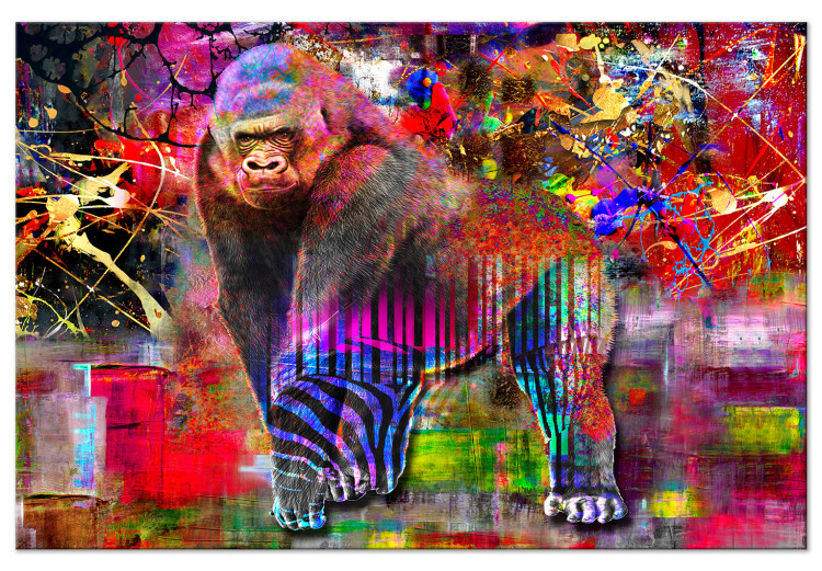 Canvas Print King of Tall Forests (1-piece) - monkey and colorful abstraction in the background 144494