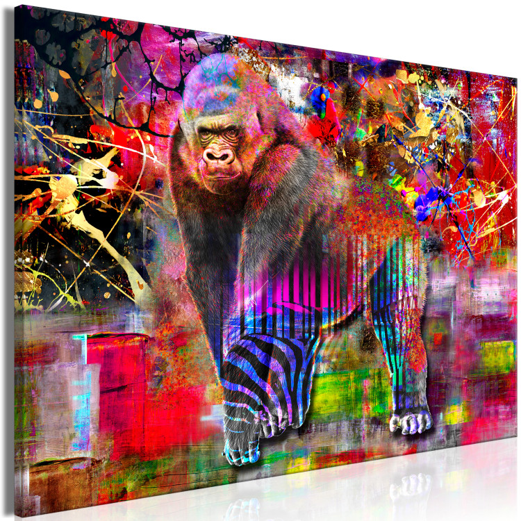 Canvas Print King of Tall Forests (1-piece) - monkey and colorful abstraction in the background 144494 additionalImage 2