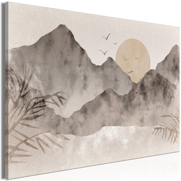 Canvas Print Wabi-Sabi Landscape (1-piece) - sunrise and birds against a mountain backdrop 145094 additionalImage 2