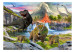 Wall Mural Realistic Dinosaurs - Reptiles Against the Backdrop of a Landscape With a Volcano and a Waterfall 145494 additionalThumb 1