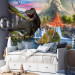 Wall Mural Realistic Dinosaurs - Reptiles Against the Backdrop of a Landscape With a Volcano and a Waterfall 145494 additionalThumb 5