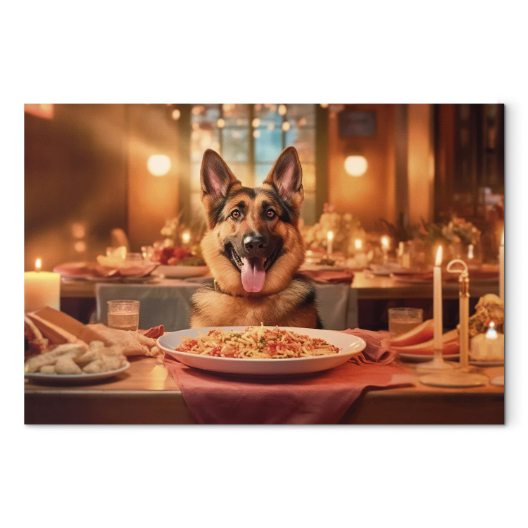 Canvas Print AI Dog German Shepherd - Animal at Dinner in Restaurant - Horizontal 150294 additionalImage 7