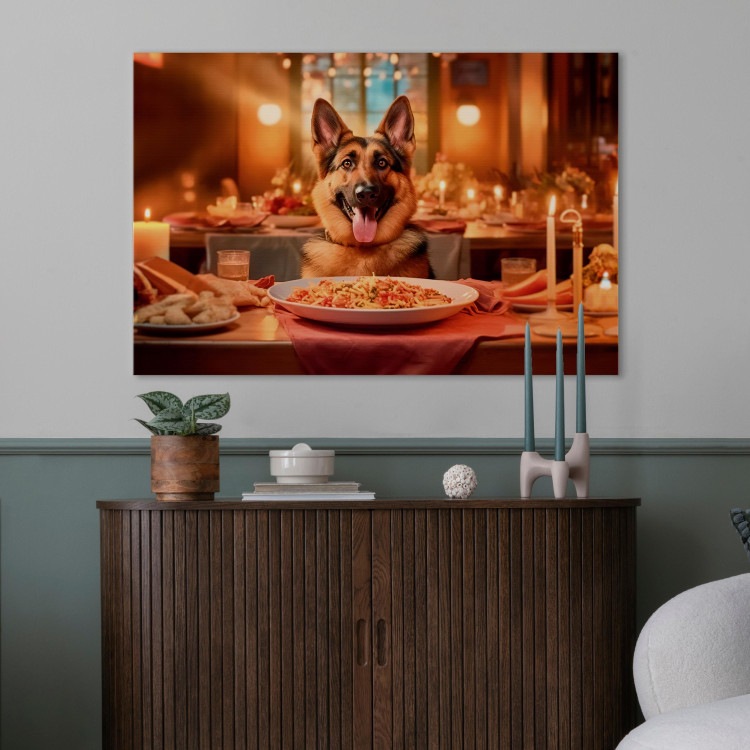 Canvas Print AI Dog German Shepherd - Animal at Dinner in Restaurant - Horizontal 150294 additionalImage 3