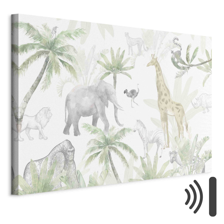Canvas Art Print Tropical Safari - Wild Animals in Green-Pastel Colors 151194 additionalImage 8