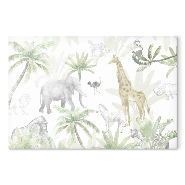 Canvas Art Print Tropical Safari - Wild Animals in Green-Pastel Colors 151194 additionalImage 7