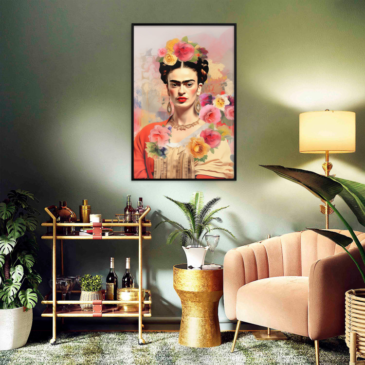Poster Subtle Portrait - Frida Kahlo on a Blurred Background Full of Flowers 152194 additionalImage 11