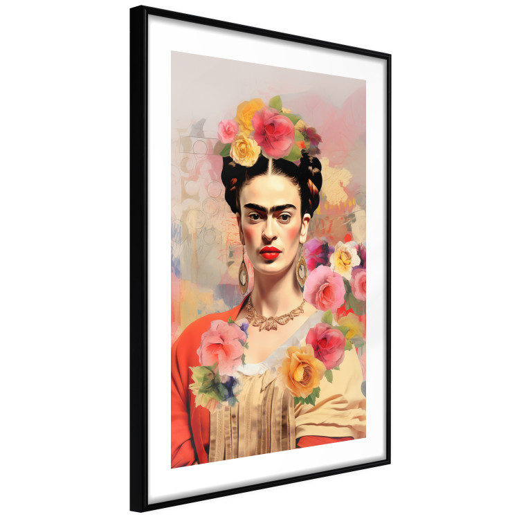 Poster Subtle Portrait - Frida Kahlo on a Blurred Background Full of Flowers 152194 additionalImage 7