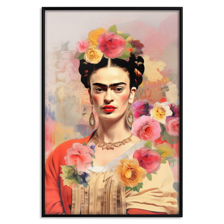 Poster Subtle Portrait - Frida Kahlo on a Blurred Background Full of Flowers 152194 additionalImage 16