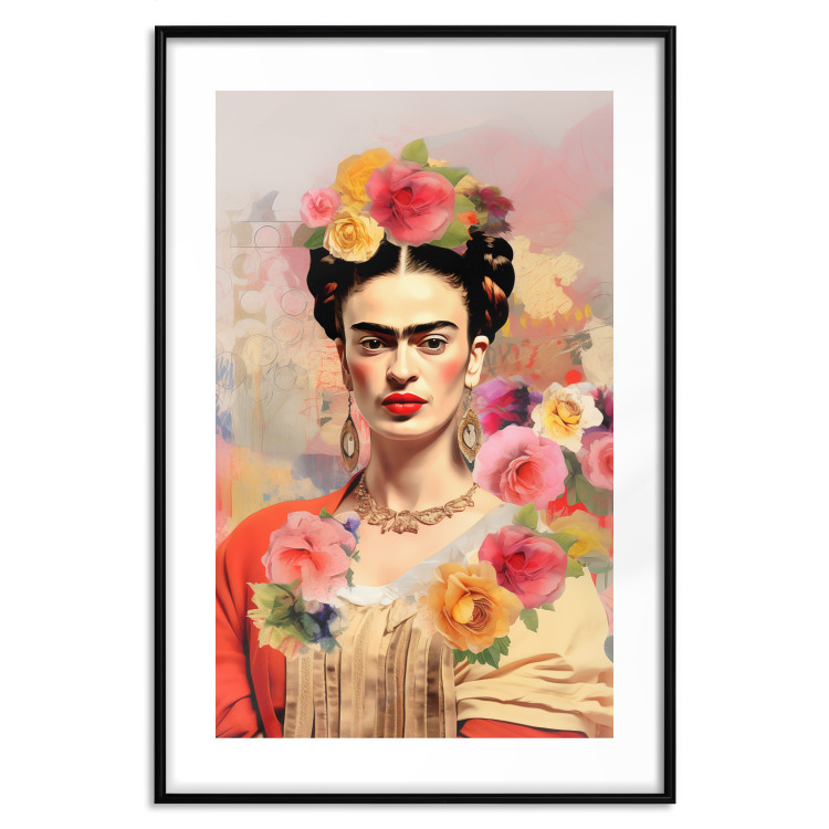 Poster Subtle Portrait - Frida Kahlo on a Blurred Background Full of Flowers 152194 additionalImage 18