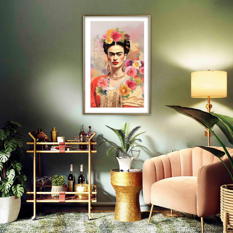 Poster Subtle Portrait - Frida Kahlo on a Blurred Background Full of Flowers 152194 additionalImage 13