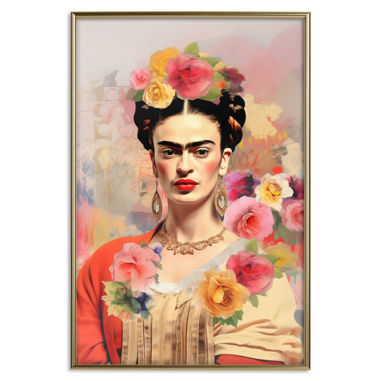 Poster Subtle Portrait - Frida Kahlo on a Blurred Background Full of Flowers 152194 additionalImage 17