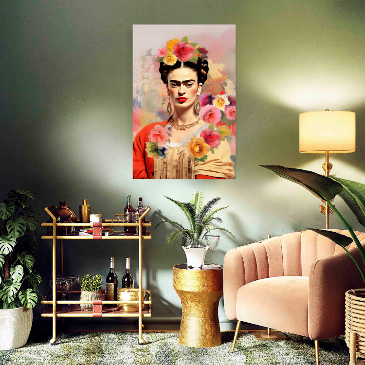 Poster Subtle Portrait - Frida Kahlo on a Blurred Background Full of Flowers 152194 additionalImage 9