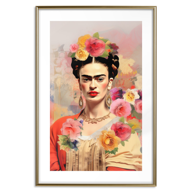 Poster Subtle Portrait - Frida Kahlo on a Blurred Background Full of Flowers 152194 additionalImage 19