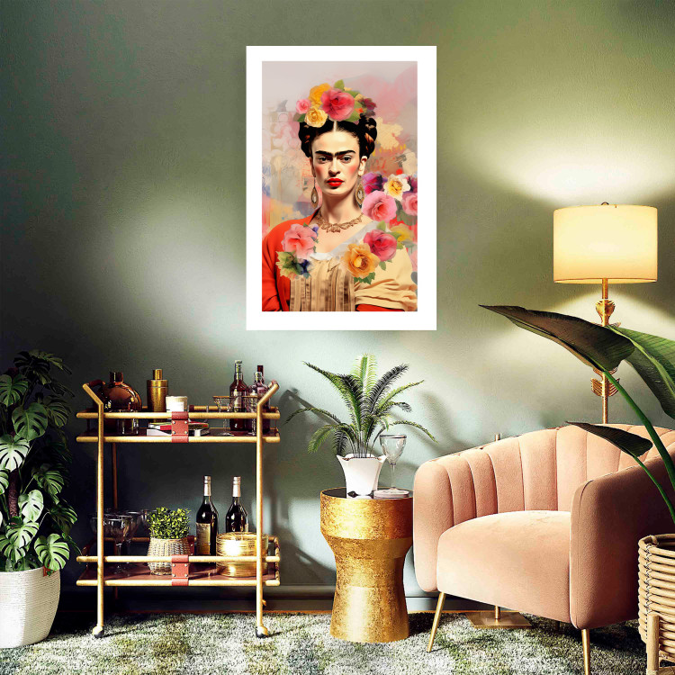 Poster Subtle Portrait - Frida Kahlo on a Blurred Background Full of Flowers 152194 additionalImage 10