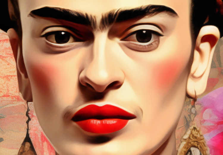 Poster Subtle Portrait - Frida Kahlo on a Blurred Background Full of Flowers 152194 additionalImage 3