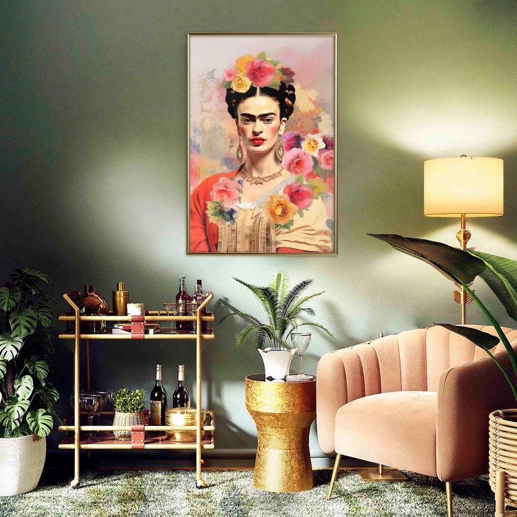 Poster Subtle Portrait - Frida Kahlo on a Blurred Background Full of Flowers 152194 additionalImage 2