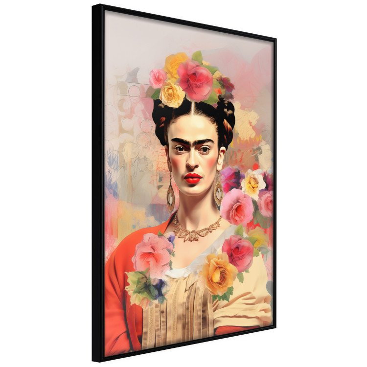 Poster Subtle Portrait - Frida Kahlo on a Blurred Background Full of Flowers 152194 additionalImage 5