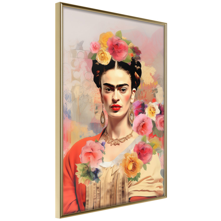 Poster Subtle Portrait - Frida Kahlo on a Blurred Background Full of Flowers 152194 additionalImage 6