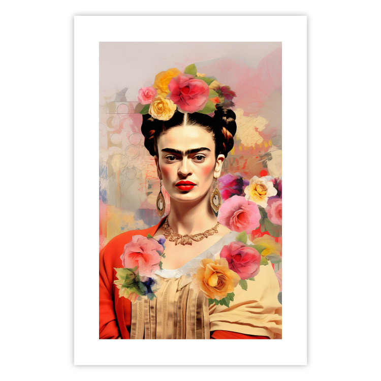 Poster Subtle Portrait - Frida Kahlo on a Blurred Background Full of Flowers 152194 additionalImage 15