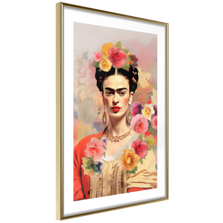 Poster Subtle Portrait - Frida Kahlo on a Blurred Background Full of Flowers 152194 additionalImage 8