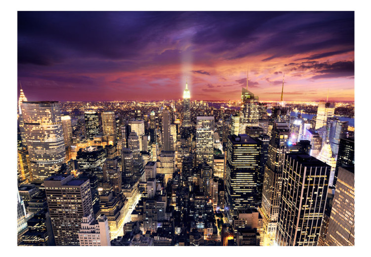 Photo Wallpaper Evening in New York - Nighttime Architecture with Illuminated Skyscrapers 61494 additionalImage 1
