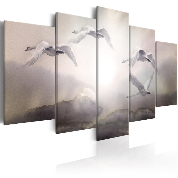 Canvas Art Print Swan Journey - Birds Flying in the Sky Between Clusters of Dark Clouds 97994 additionalImage 2