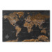 Canvas Art Print Stylish Map - Brown World Map with Flags and Labels in English 98094