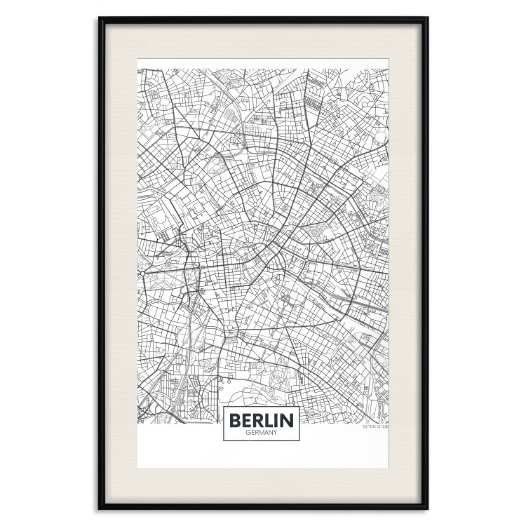 Wall Poster Berlin Map - black and white map of the capital of Germany on a solid background 114405 additionalImage 18