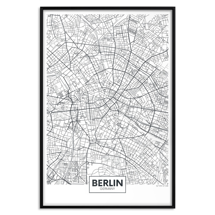Wall Poster Berlin Map - black and white map of the capital of Germany on a solid background 114405 additionalImage 24