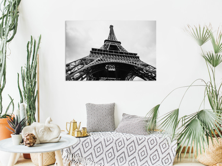 Canvas Art Print Paris Icon (1-part) - Black and White Architecture of Eiffel Tower 114905 additionalImage 3