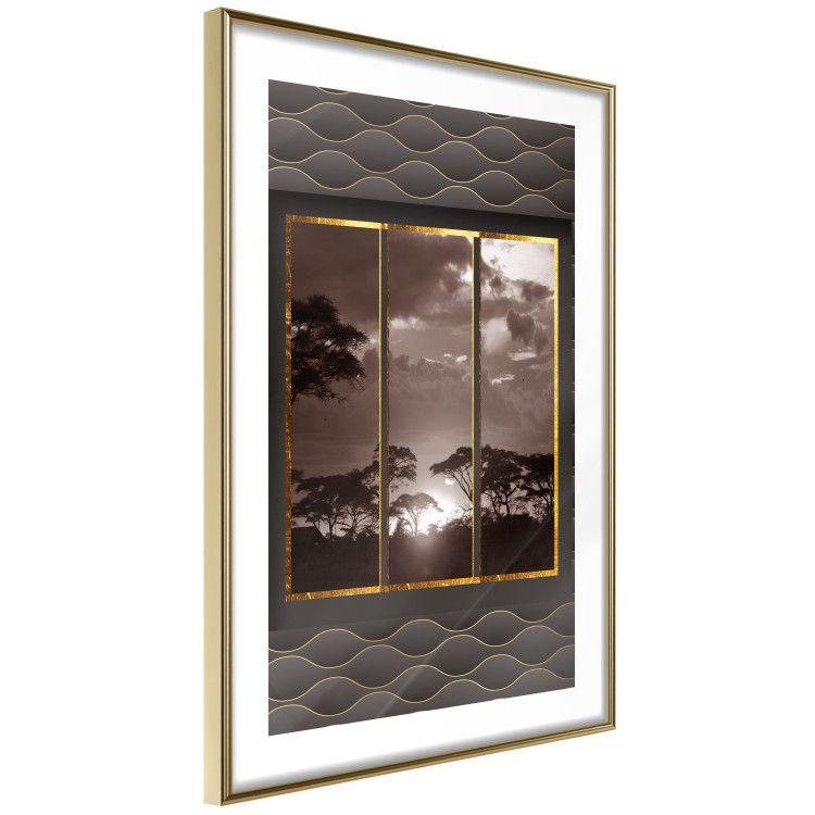 Wall Poster Clouds over the savannah - African evening landscape on patterned background 115005 additionalImage 6