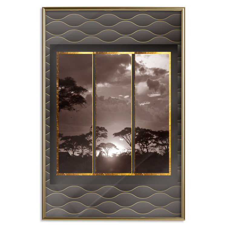 Wall Poster Clouds over the savannah - African evening landscape on patterned background 115005 additionalImage 16