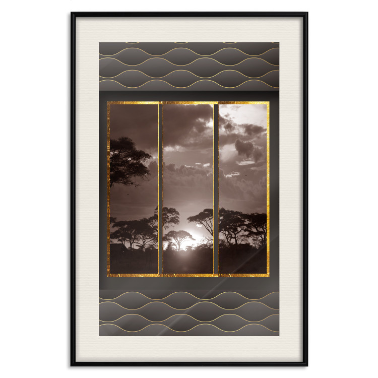 Wall Poster Clouds over the savannah - African evening landscape on patterned background 115005 additionalImage 18