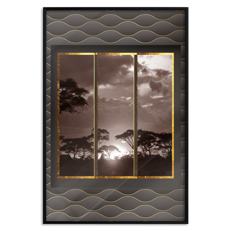 Wall Poster Clouds over the savannah - African evening landscape on patterned background 115005 additionalImage 24