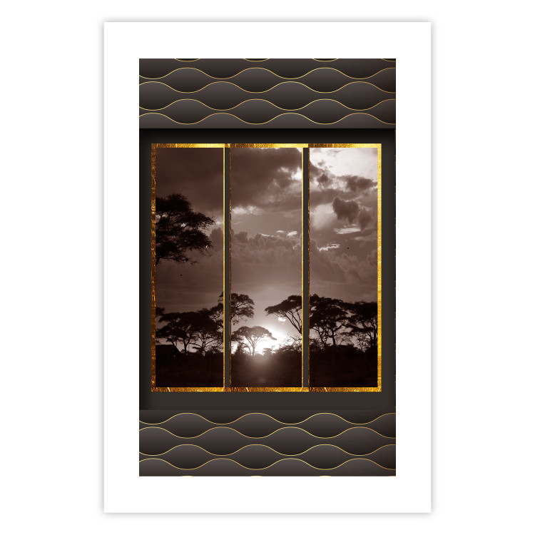 Wall Poster Clouds over the savannah - African evening landscape on patterned background 115005 additionalImage 25