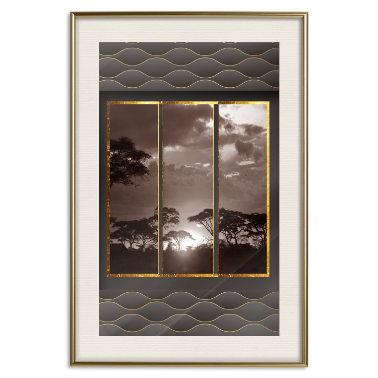 Wall Poster Clouds over the savannah - African evening landscape on patterned background 115005 additionalImage 19