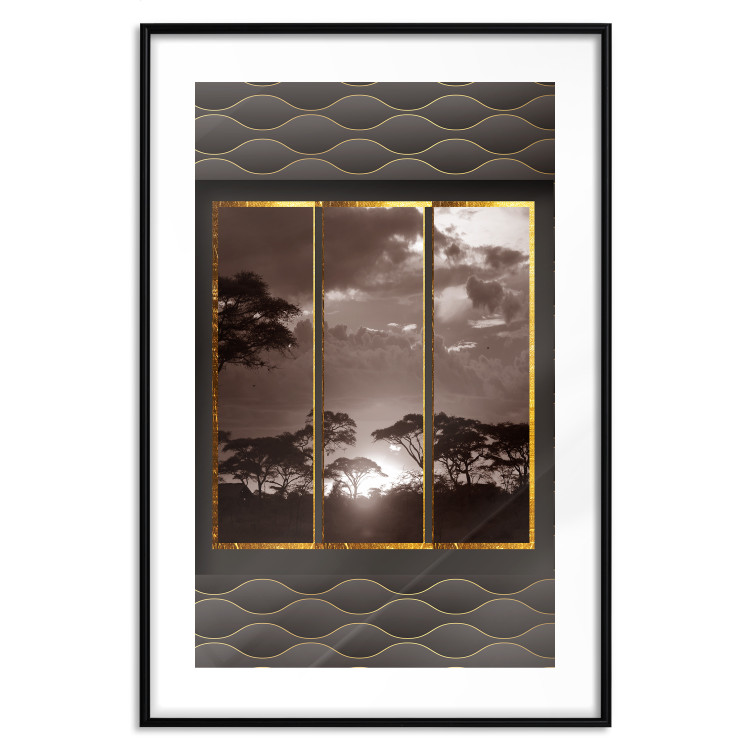 Wall Poster Clouds over the savannah - African evening landscape on patterned background 115005 additionalImage 17