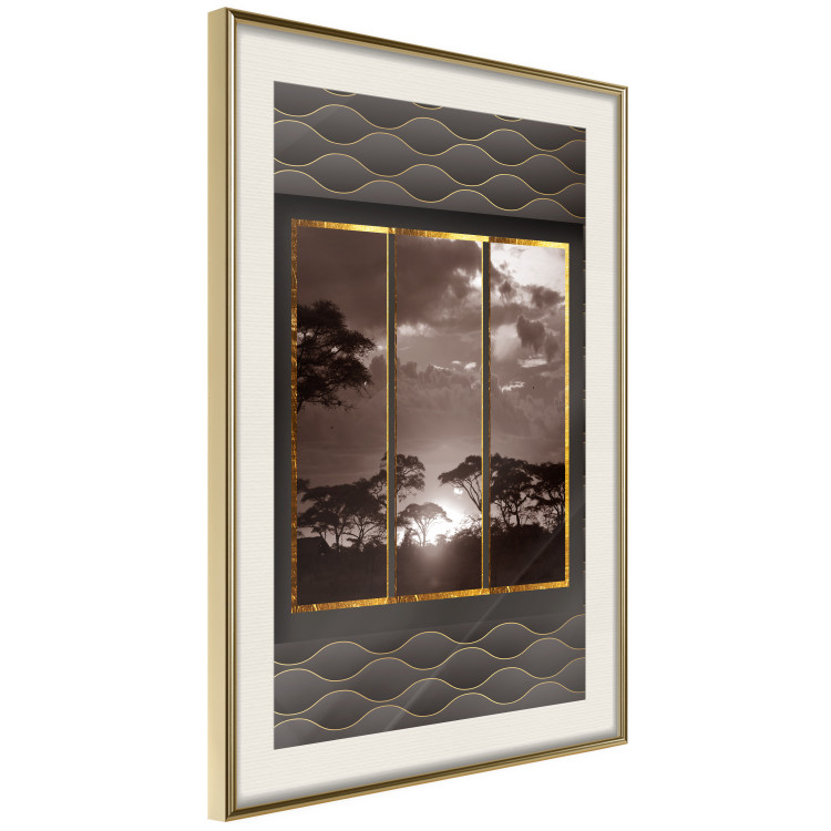 Wall Poster Clouds over the savannah - African evening landscape on patterned background 115005 additionalImage 2