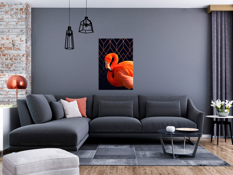 Canvas Expressive Bird (1-part) - Flamingo Against Geometric Figures 115305 additionalImage 3