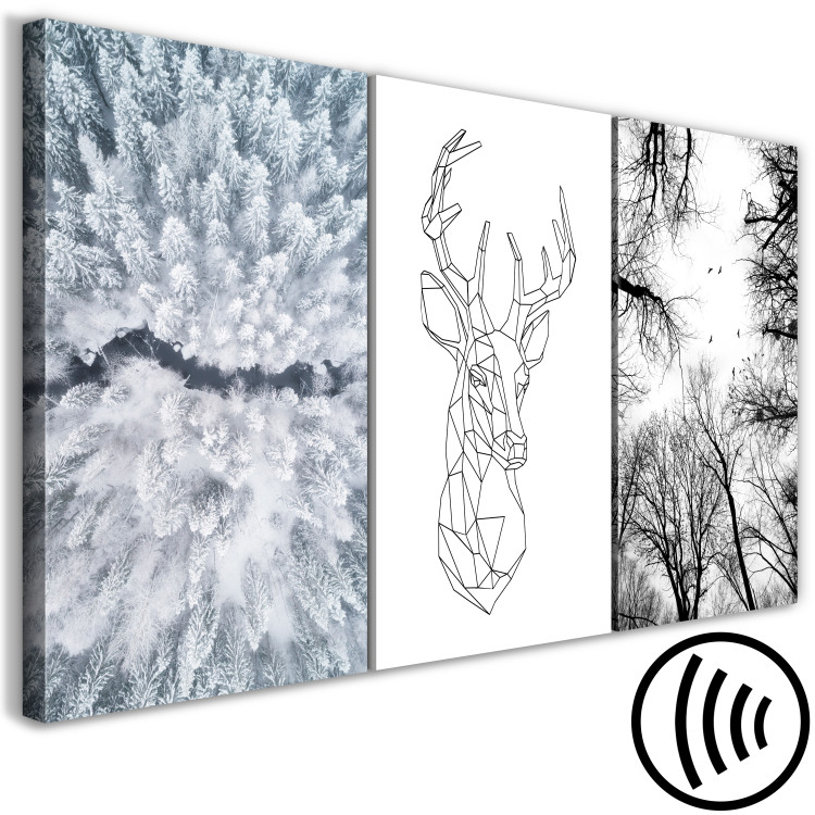 Canvas Print Winter triptych - geometric deer and snow-covered trees 117105 additionalImage 6