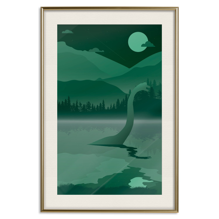 Poster Loch Ness - green fantasy with a dinosaur in the water and mountains in the background 118005 additionalImage 19