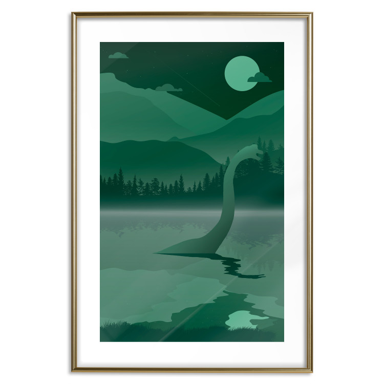 Poster Loch Ness - green fantasy with a dinosaur in the water and mountains in the background 118005 additionalImage 16