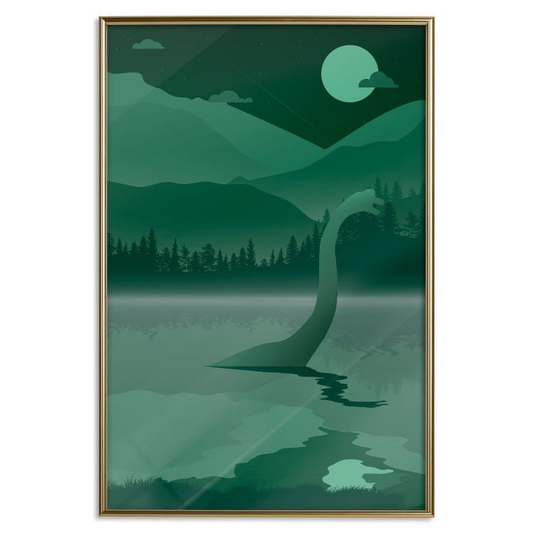 Poster Loch Ness - green fantasy with a dinosaur in the water and mountains in the background 118005 additionalImage 20