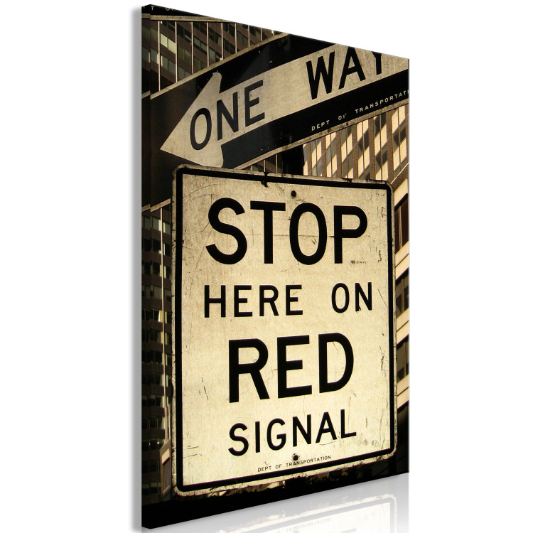 Canvas Art Print Sepia Stop sign - retro style photograph with English inscription 123605 additionalImage 2