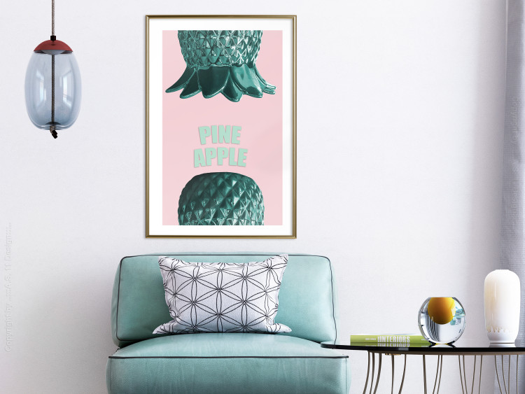 Poster Pine Apple - English inscriptions and turquoise pineapples on pastel background 127905 additionalImage 13