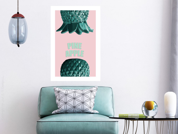 Poster Pine Apple - English inscriptions and turquoise pineapples on pastel background 127905 additionalImage 3