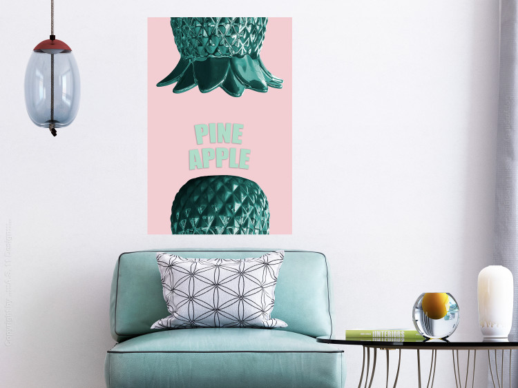 Poster Pine Apple - English inscriptions and turquoise pineapples on pastel background 127905 additionalImage 2