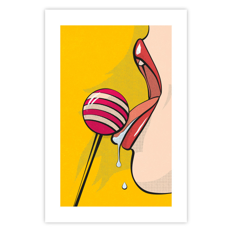 Poster Sweet Lollipop - abstract woman licking a lollipop on a light yellow background 132205 additionalImage 19